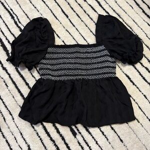 Black Puff Sleeve Smocked Top